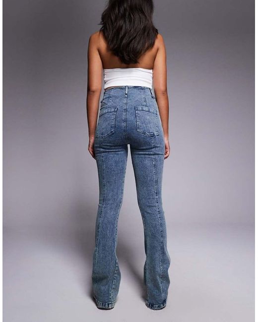 Liquor N Poker Blue Stitch Detail Mid Rise Flare Jeans