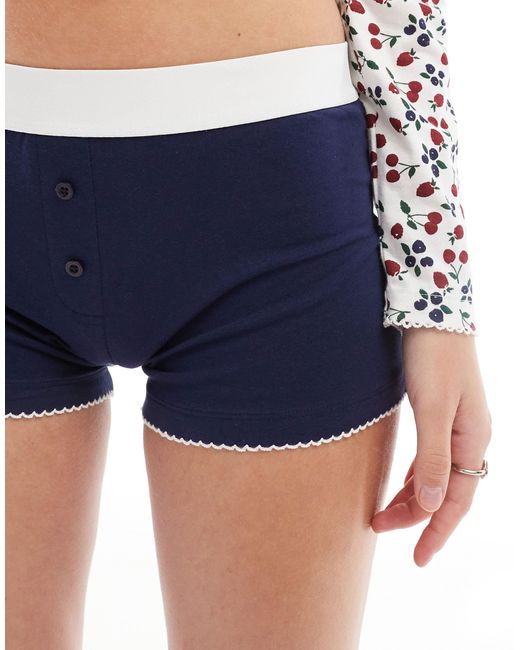 ASOS Blue Mix & Match Short With Exposed Waistband And Picot Trim