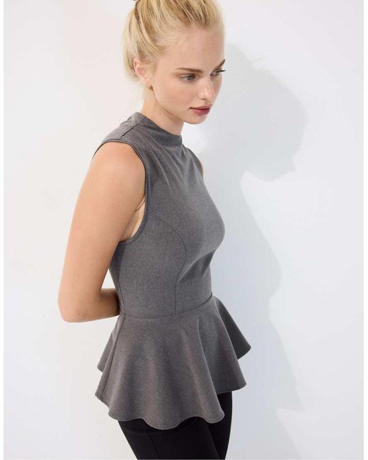 Stradivarius Blue High-neck Peplum Sleeveless Top