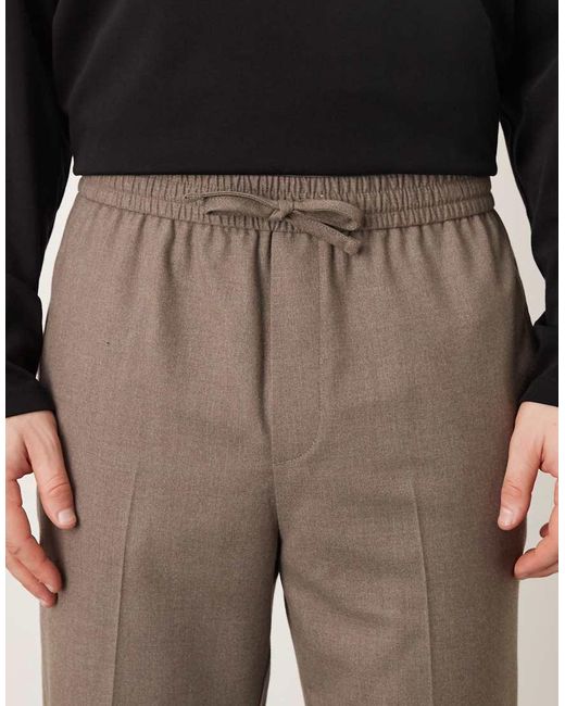 ASOS Natural Smart Flannel Pull On Tapered Trousers for men