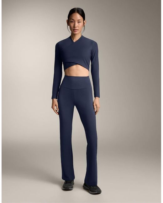 Oysho Blue High-Rise Rib Comfortlux Flare Trousers