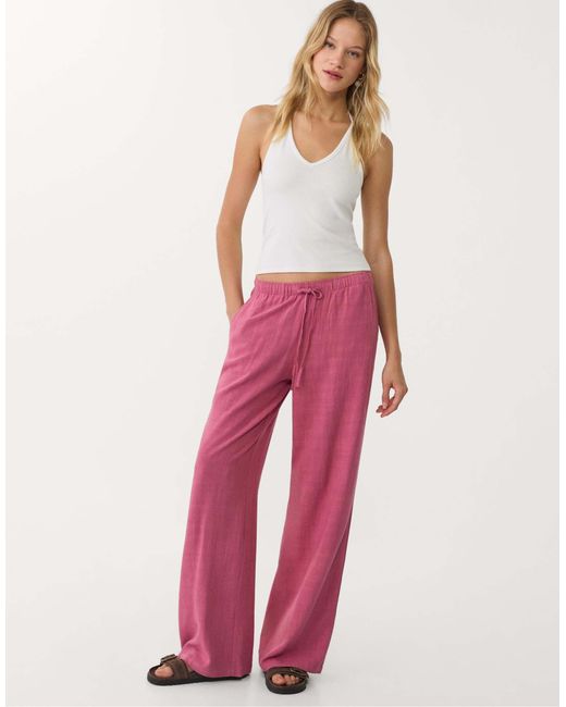 Stradivarius Pink – leinenmix-hose