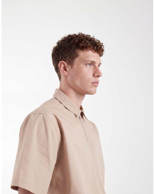 ASOS Natural Relaxed Quarter Zip Shirt for men