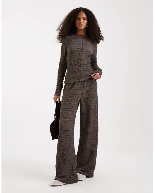 ASOS Brown Mix And Match Textured Long Sleeve Top With Seam Detail And Scoop Back