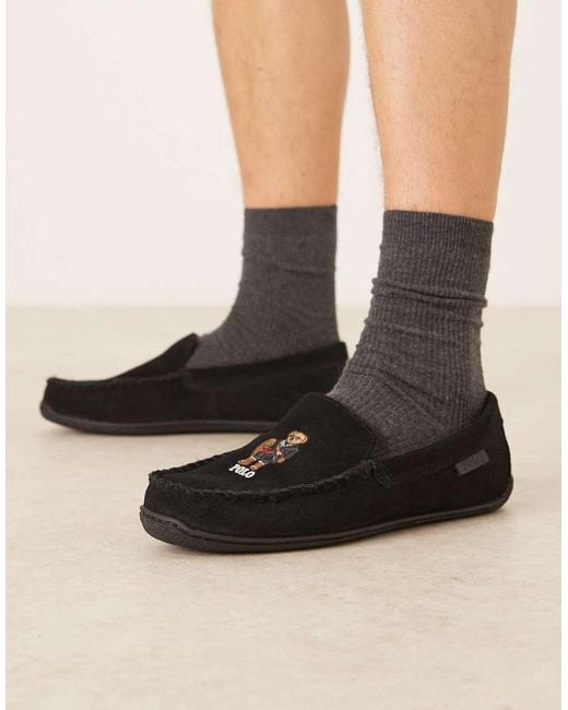 Polo Ralph Lauren Black Brenan Suede Slipper With Holiday Bear Logo for men