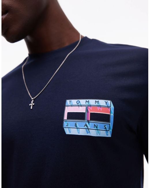 Tommy Hilfiger Blue Blurry Flag Back Print T-shirt for men