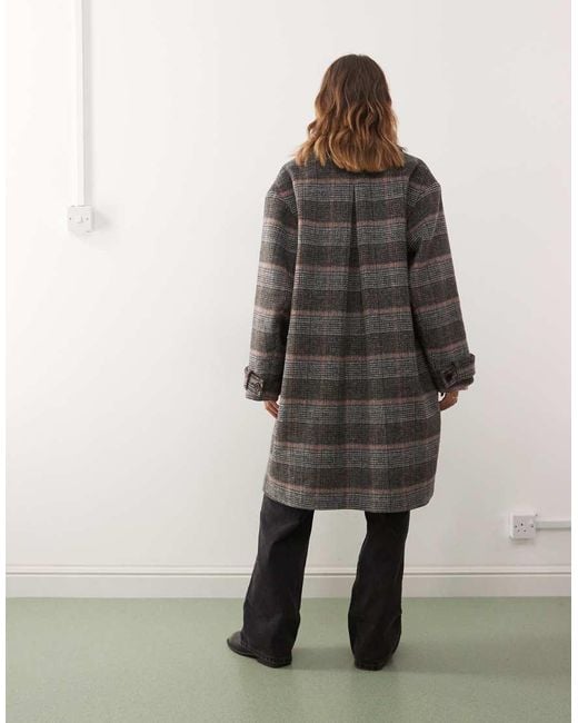 Monki Gray Longline Coat With Wool