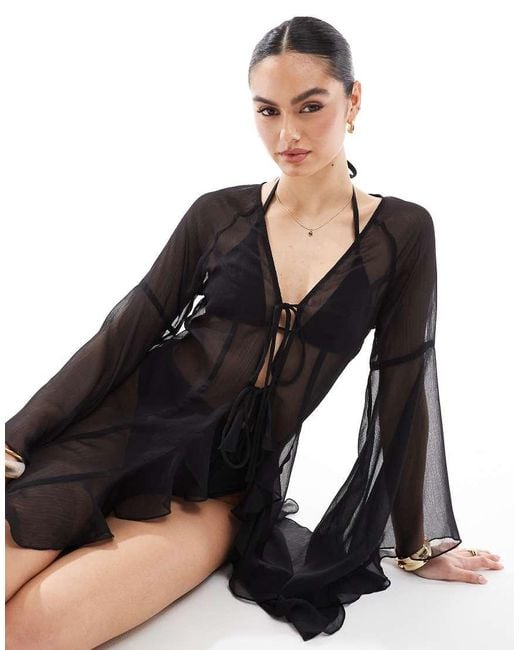 Miss Selfridge Black Beach Chiffon Maxi Kimono Cover Up
