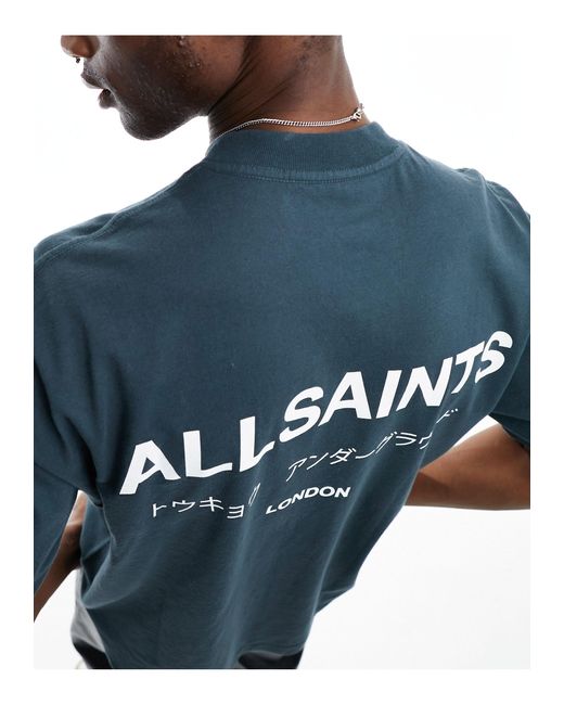 Underground - t-shirt oversize foglia di tè di AllSaints in Blue da Uomo