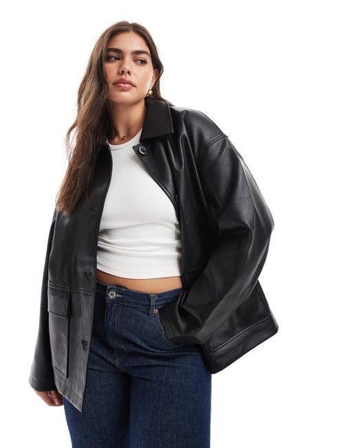 ASOS Black Asos design curve – harrington-jacke im lederlook