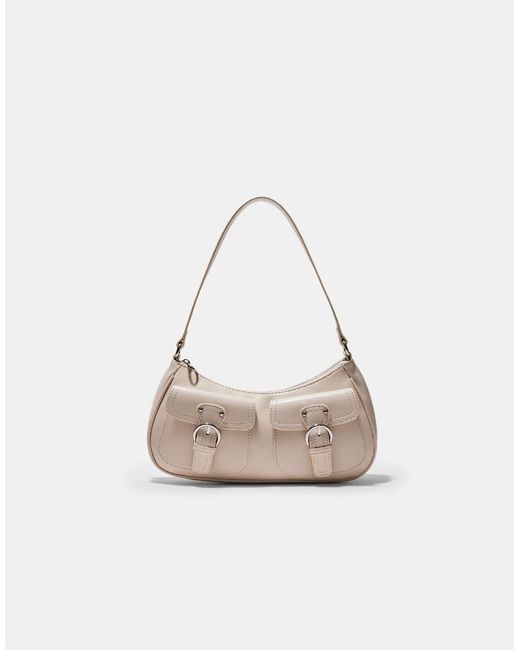 Stradivarius White Half-Moon Shoulder Bag With Pockets