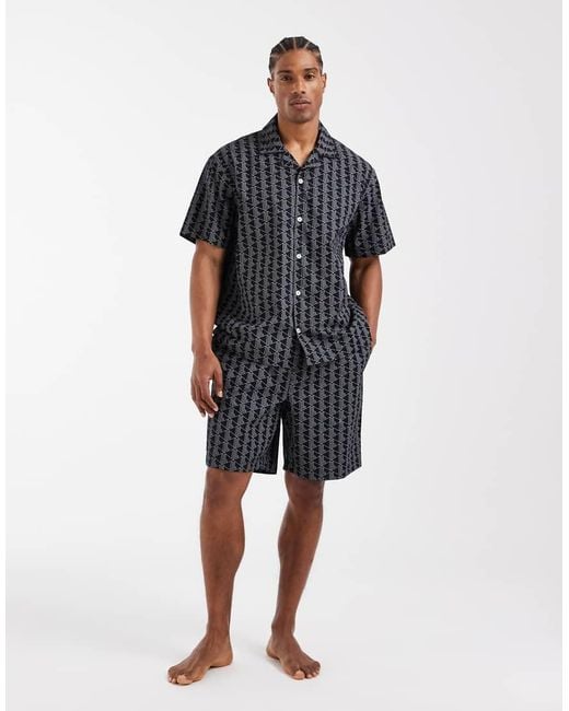 Lacoste Black Monogram Print Lounge Shirt for men