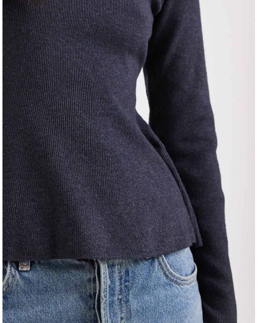 ONLY Blue Knitted Peplum Jumper