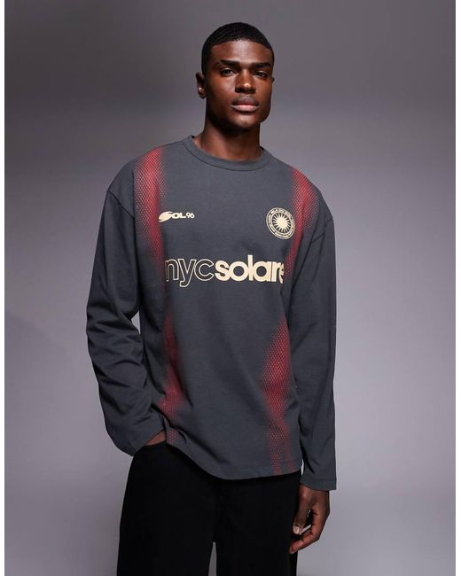 ASOS Oversized T-Shirt Van Zware Stof Met Lange Mouwen En Voetbalprint in het Blue voor heren