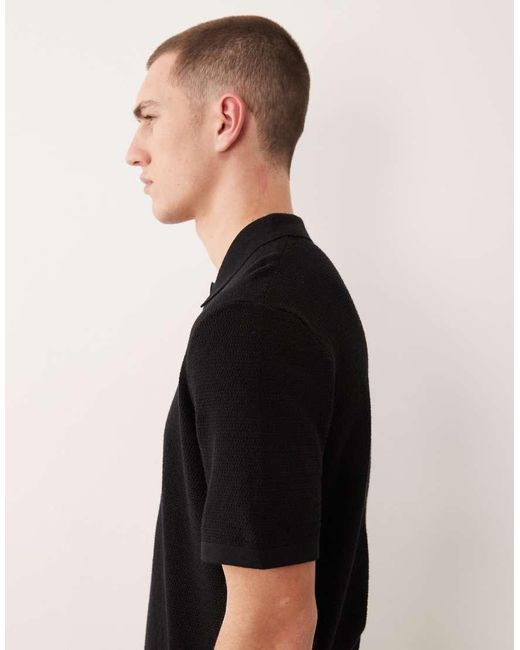 Jack & Jones Black Knit Polo With Short Sleeves for men