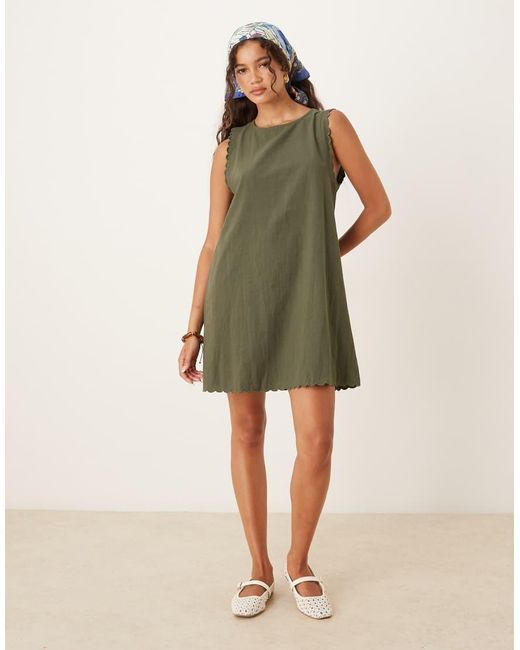 Vila Green Scallop Edge Cotton Mini Dress