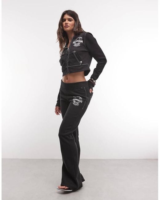 True Religion Black Crystal Big T Mid Rise Bootcut Trousers Co-ord