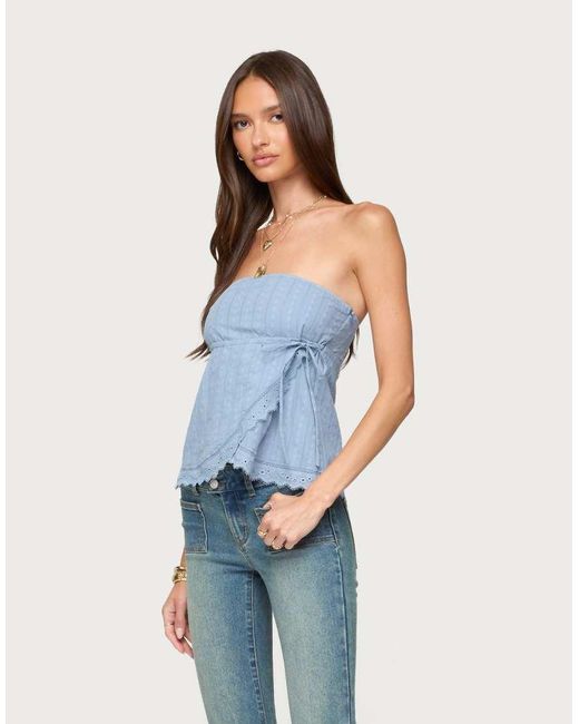 Edikted Blue Narnie Striped Strapless Wrap Top