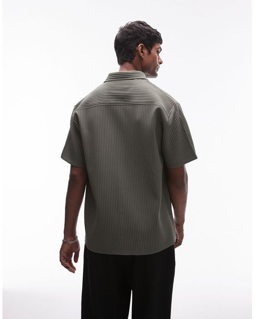 Topman Gray Short Sleeve Button Up Plisse Shirt for men