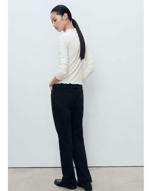 Mango White High Neck Long Sleeve Top