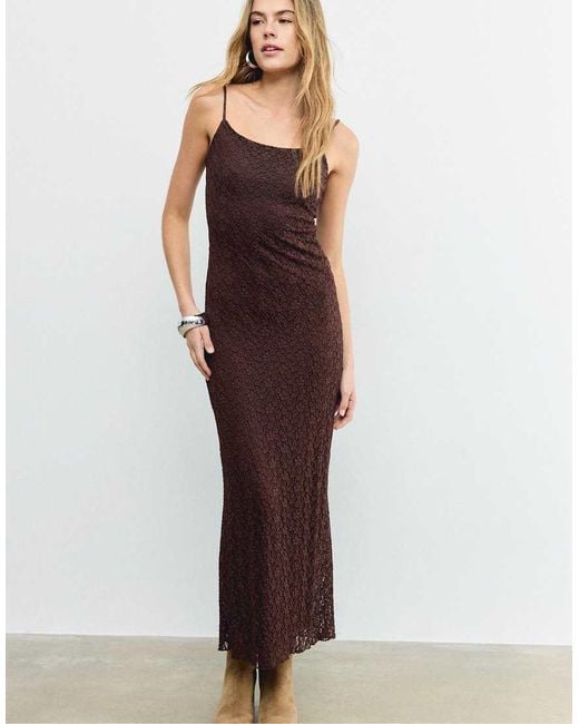 Stradivarius Purple Blonde Lace Strappy Midi Dress