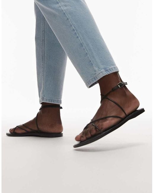 TOPSHOP Blue Kim Real Leather Strappy Flat Sandal