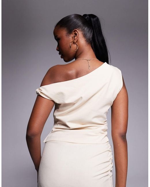 Kaiia White Linen Look Off Shoulder Twist Detail Top Co-ord