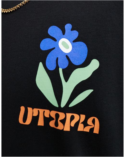 Camiseta negra extragrande con estampado "utopia" en la espalda Only & Sons de hombre de color Black