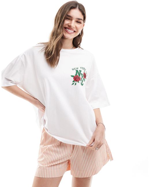 ASOS White Oversized T-shirt With Nyc Roses Graphic