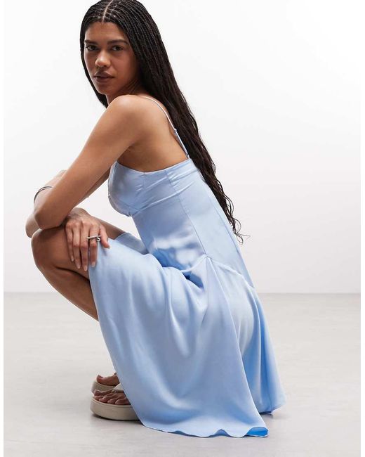 Monki Blue Sweetheart Satin Slip Mini Dress