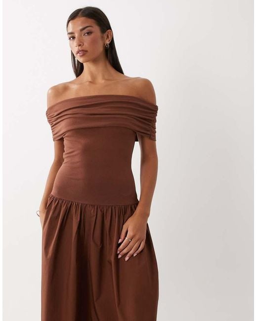 ASOS Brown Bardot Hybrid Maxi Dress