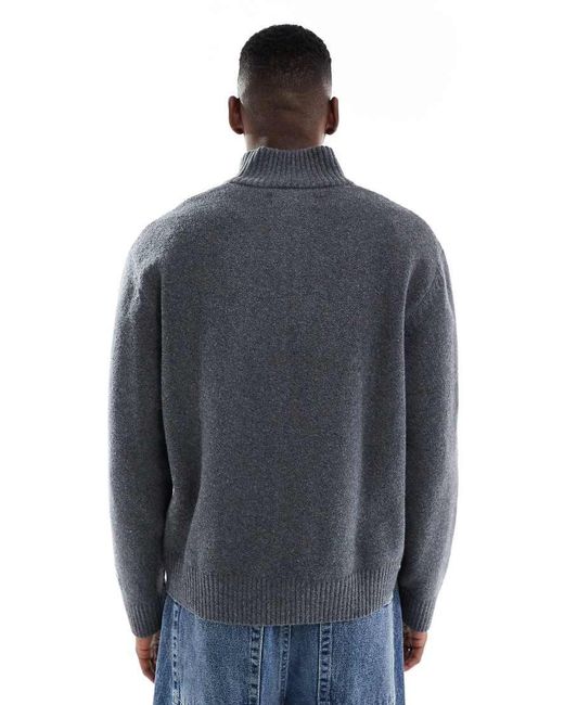 Jack & Jones Blue Oversize Thick 1/4 Zip Jumper for men