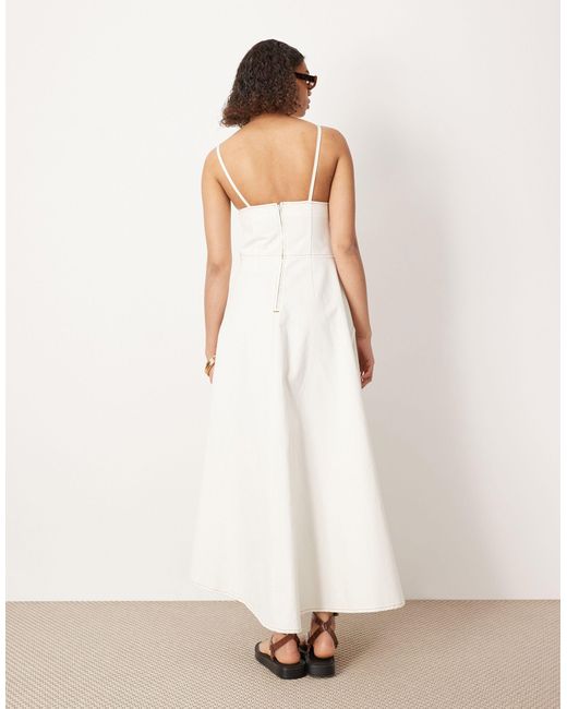 ASOS White Denim Strappy Maxi Dress With Raw Seam Details