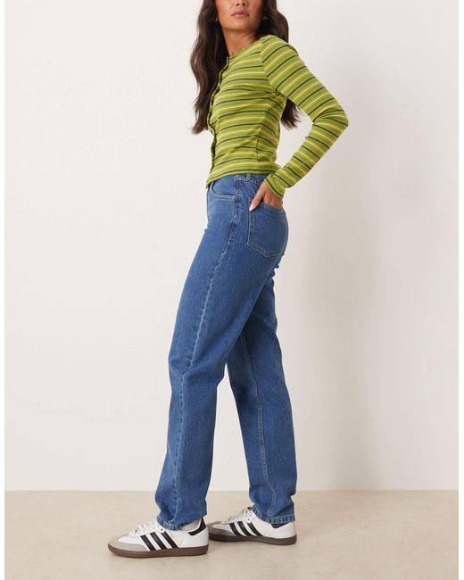 ASOS Blue Mid Rise Slim Straight Leg Jean With Comfort Stretch