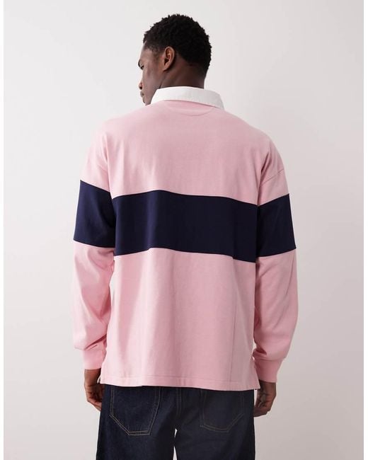 Polo Ralph Lauren Pink Sport Chest Panel Flag Logo Oversized Fit Rugby Polo for men