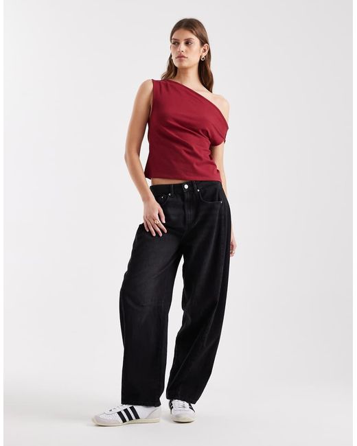 ASOS Red Cotton Off Shoulder Top