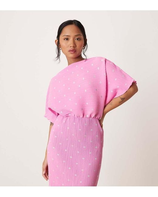 Never Fully Dressed Pink Petite Tilly Off Shoulder Plisse Maxi Dress