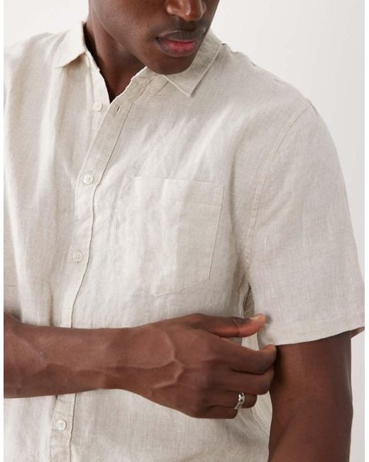 Cotton On Natural Relaxed Linen Mix Short Sleeve Shirt for men