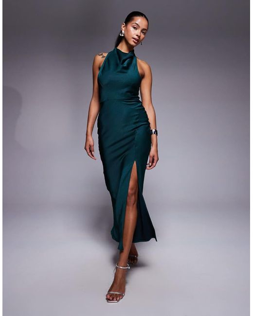 Sage Green Dress With Asos Formal Wear ASOS Satin Drape Front Split Detail  Maxi Dress In