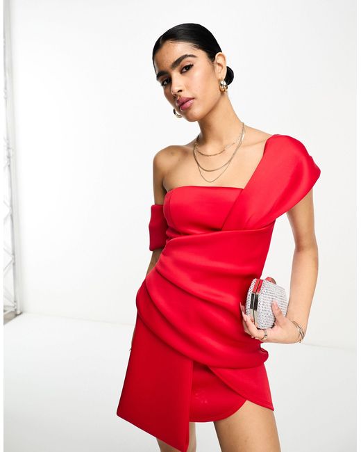 ASOS Off Shoulder Wrap Sash Detail Mini Dress in Red | Lyst Canada