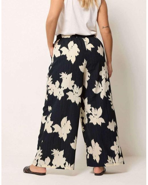 Yours Clothing Blue Floral Textured Wide Leg Trousers