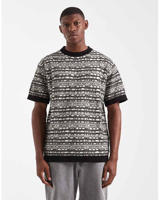 Redefined Rebel Gray Boxy Oversized Knitted T-Shirt for men