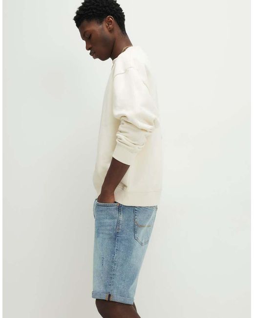 River Island Blue Slim Fit Ripped Denim Shorts for men