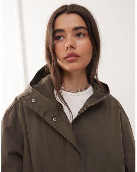 Weekday Blue Oversized Parka Coat With Detachable Lining And Faux Fur Hood