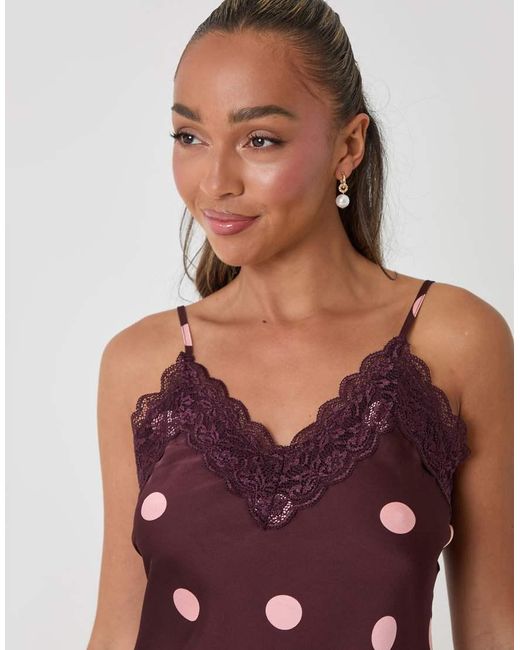 Threadbare Red Polka Dot Satin Lace Trim Cami