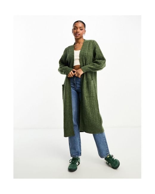 Miss Selfridge Cable Knit Chunky Coatigan in Green Lyst UK