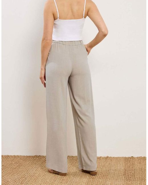 Long Tall Sally Natural Linen Pleated Wide Leg Trousers