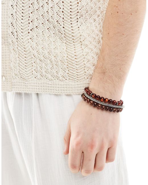 ASOS – 3er-set armbänder mit perlendesign in Natural für Herren