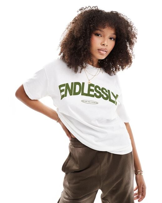 Pull&Bear White 'endlessly' Graphic Tee