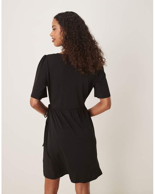 Vila Natural Jersey Wrap Front Tie Side Mini Dress